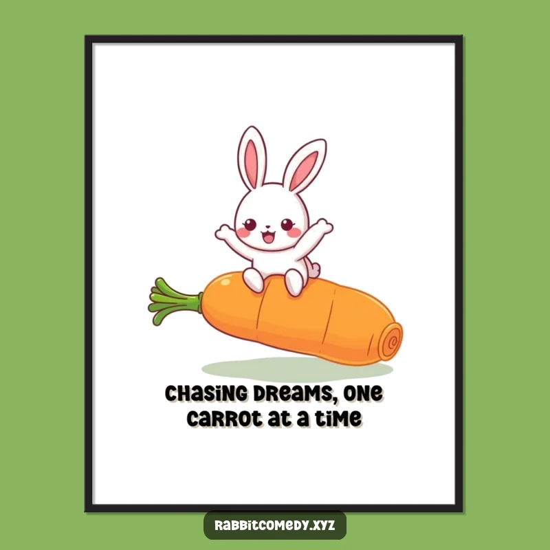 Free Printable Wall Art: Funny Kawaii Rabbit Carrot Leap, Hilarious Downloadable Decor