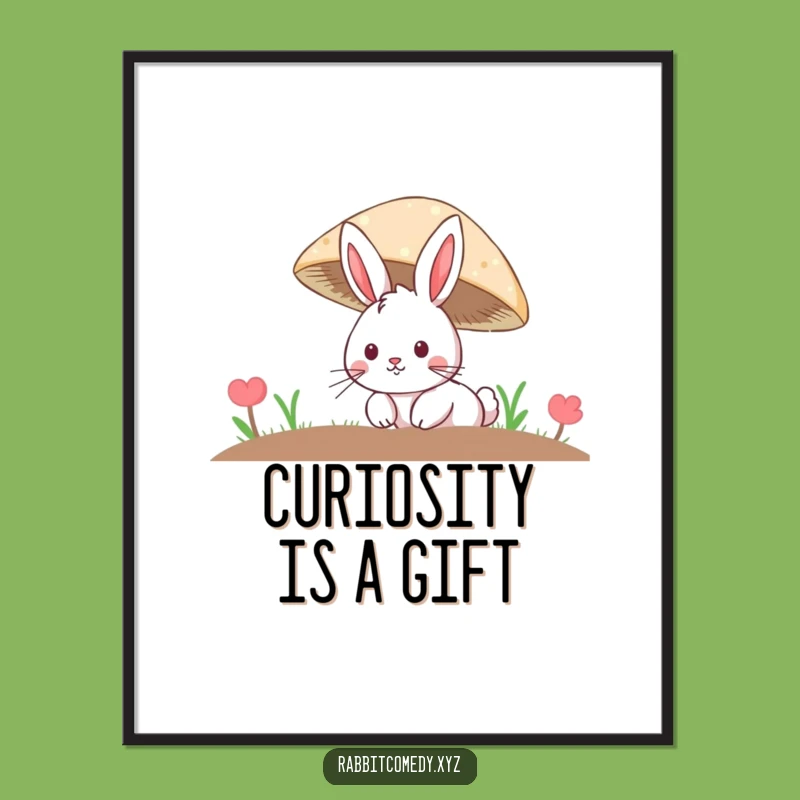 Funny Free Printable Wall Art: Curious Rabbit Mushroom Dweller, Quirky Decor!
