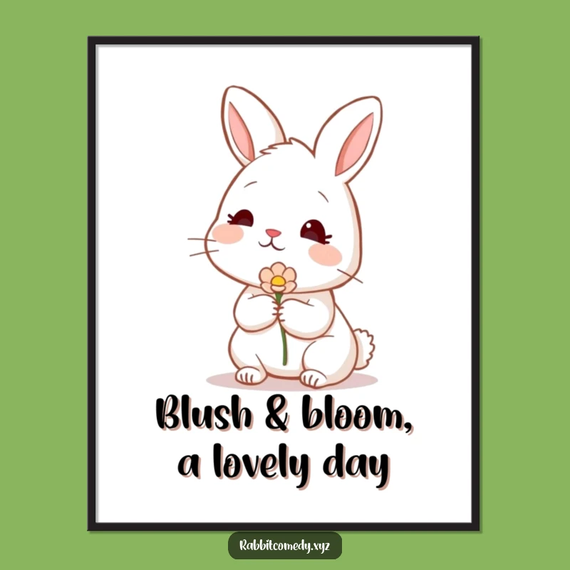 Free Printable Shy Rabbit Wall Art: Funny Flower Decor, Downloadable Sweet Gift