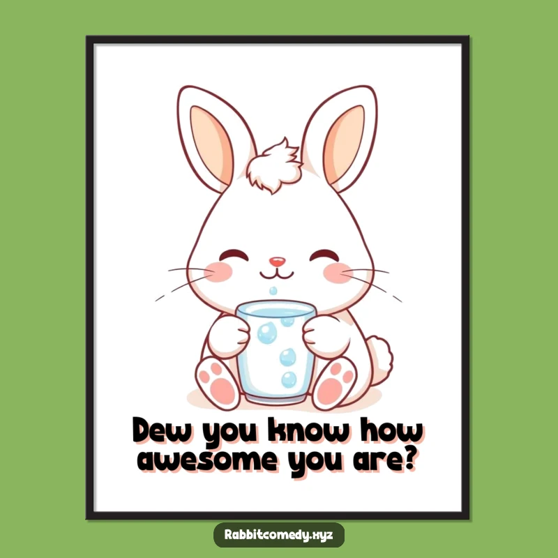 Free Printable Wall Art: Contented Kawaii Rabbit Dewdrop - Cute Downloadable Decor!