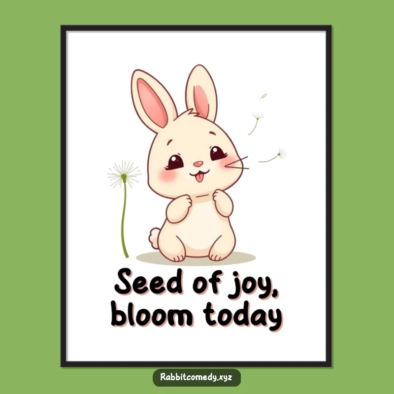Free Printable Wall Art: Giggling Kawaii Rabbit & Dandelions - Funny Downloadable Decor!
