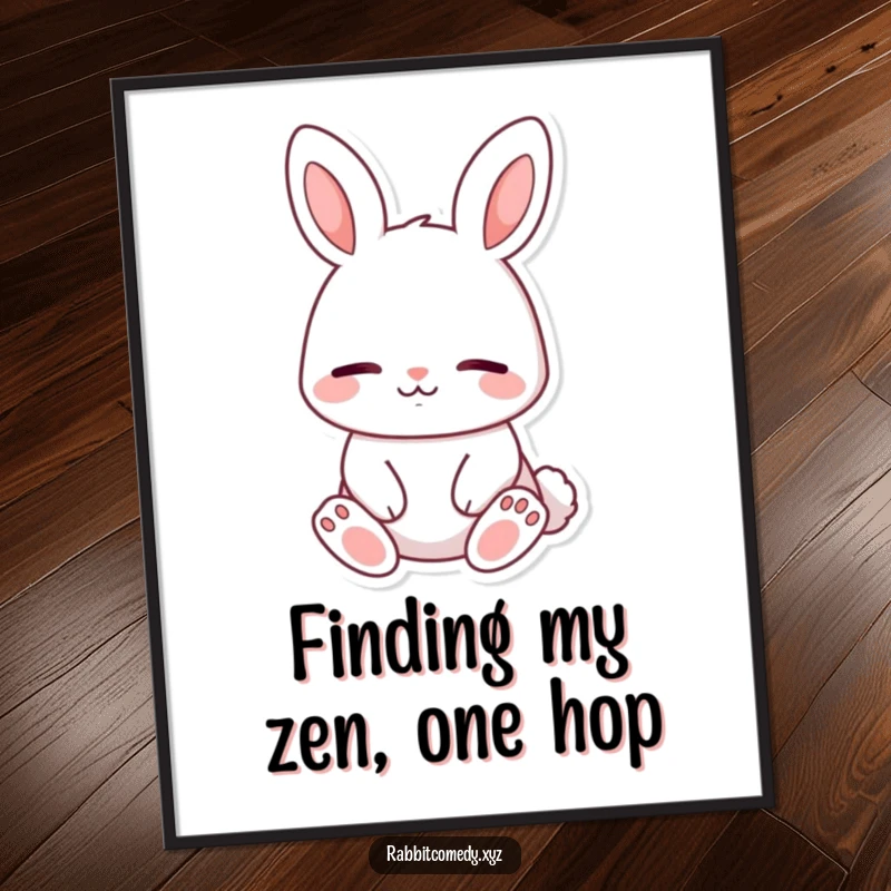 Funny Free Printable Wall Art: A content rabbit sitting peacefully, eyes closed, with a gentle, calm smile.