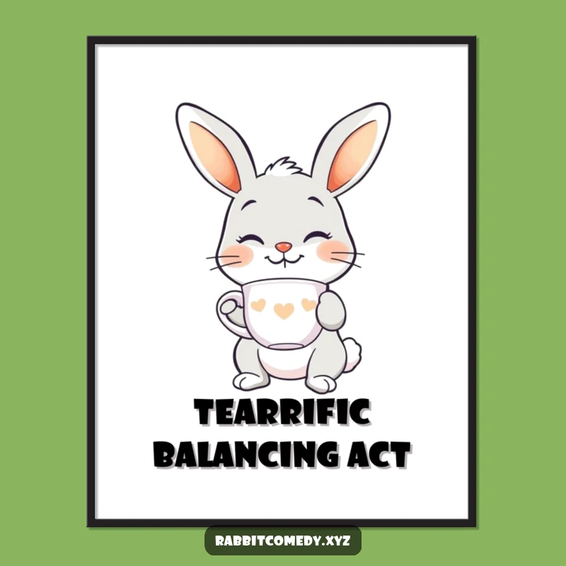 Free Printable Wall Art: Rabbit Teacup Balance, Funny Downloadable Decor