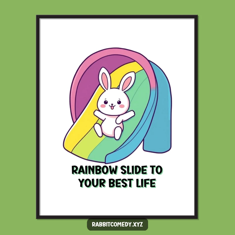 Free Printable Wall Art: Rainbow Slide Rabbit Funny Downloadable Home Decor