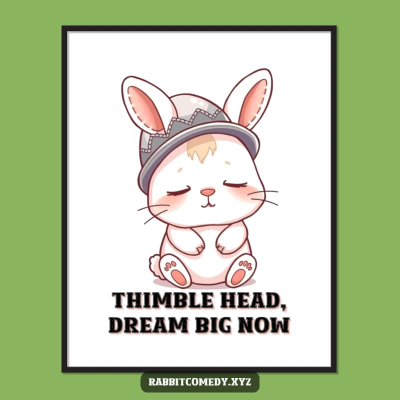 Free Printable Wall Art: Sleepy Rabbit Thimble Hat, Funny Downloadable Art for Cozy Decor!