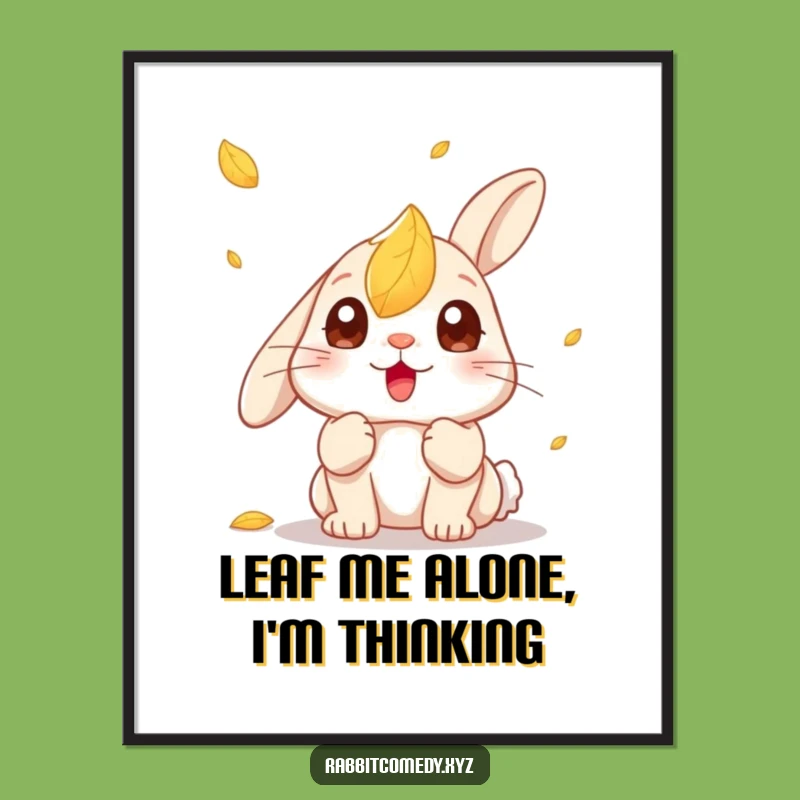Free Printable Wall Art: Surprised Kawaii Rabbit Leaf, Funny Downloadable Decor