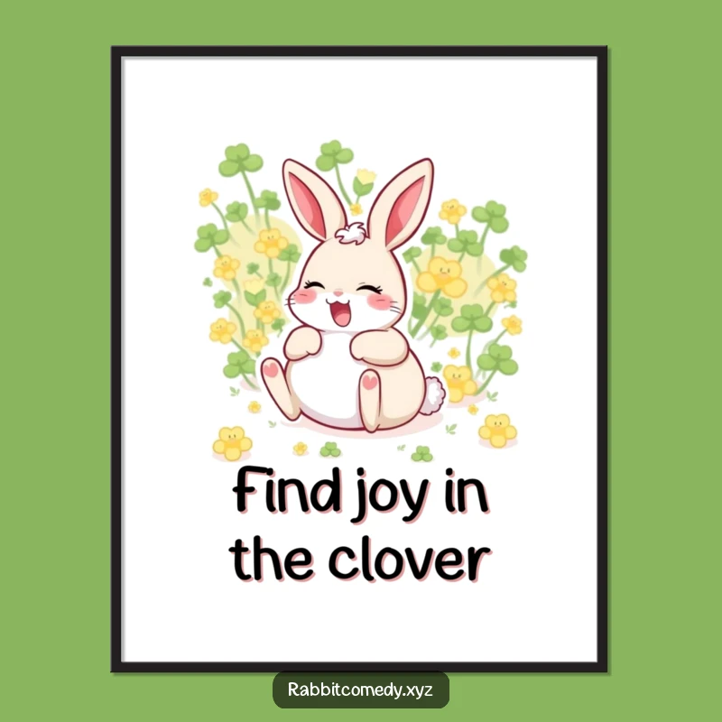 Funny Free Printable Wall Art: Giggling Rabbit Clover Joy, Whimsical Decor!