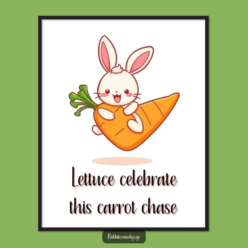 Funny Free Printable Wall Art: Kawaii Rabbit Hops on Giant Carrot