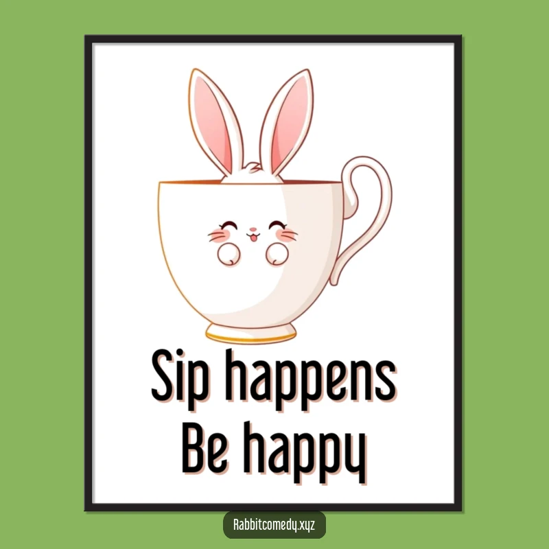 Funny Free Printable Wall Art: Shy Rabbit Teacup, Downloadable Art for Cozy Spaces