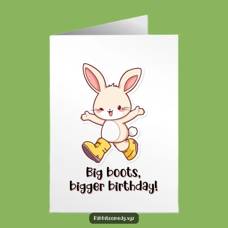 Free Printable Birthday Card: Happy Rabbit Skips, Big Boots, Joyful Gift