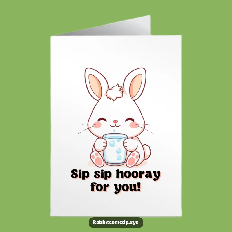 Free Printable Birthday Card: Kawaii Rabbit Dewdrop Drink - Sweet & Funny Downloadable Gift!