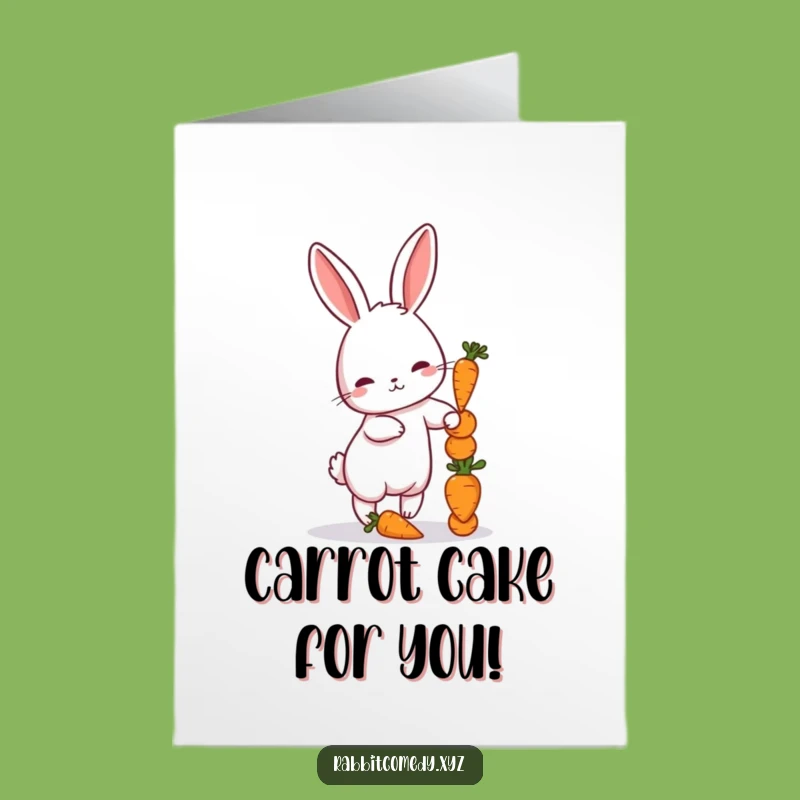 Free Printable Birthday Card: Petite Rabbit Balancing Carrots, Funny Downloadable Gift for a Laugh!
