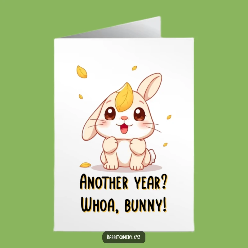 Free Printable Birthday Card: Surprised Kawaii Rabbit Leaf, Funny Downloadable Gift