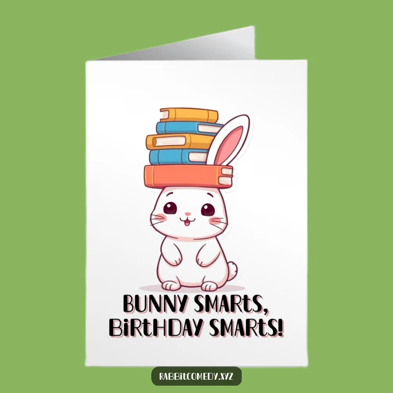 Free Printable Book Rabbit Birthday Card: Funny Balanced Scholar, Downloadable Humorous Gift
