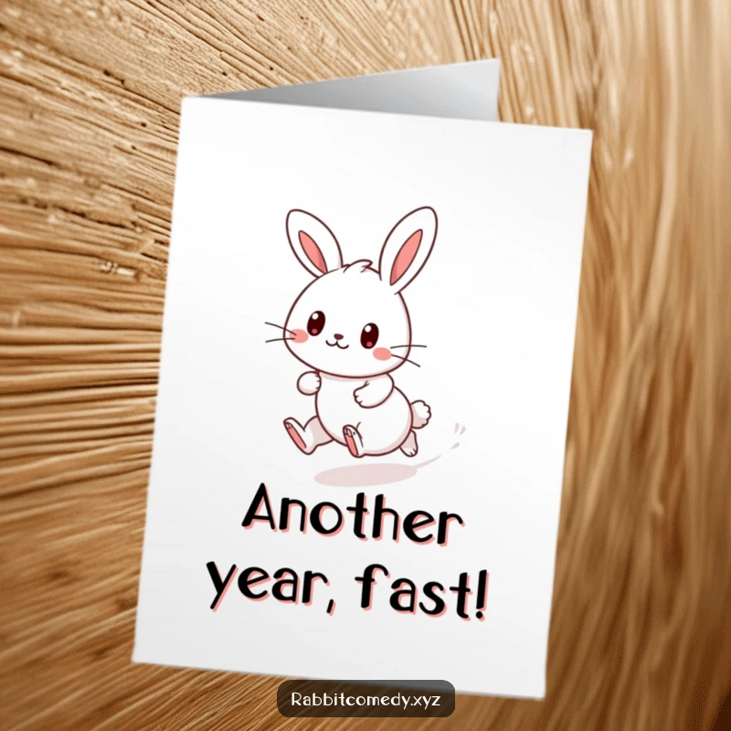 Funny Free Printable Birthday Card: A cute Kawaii rabbit dashing fast, leaving a dust trail.