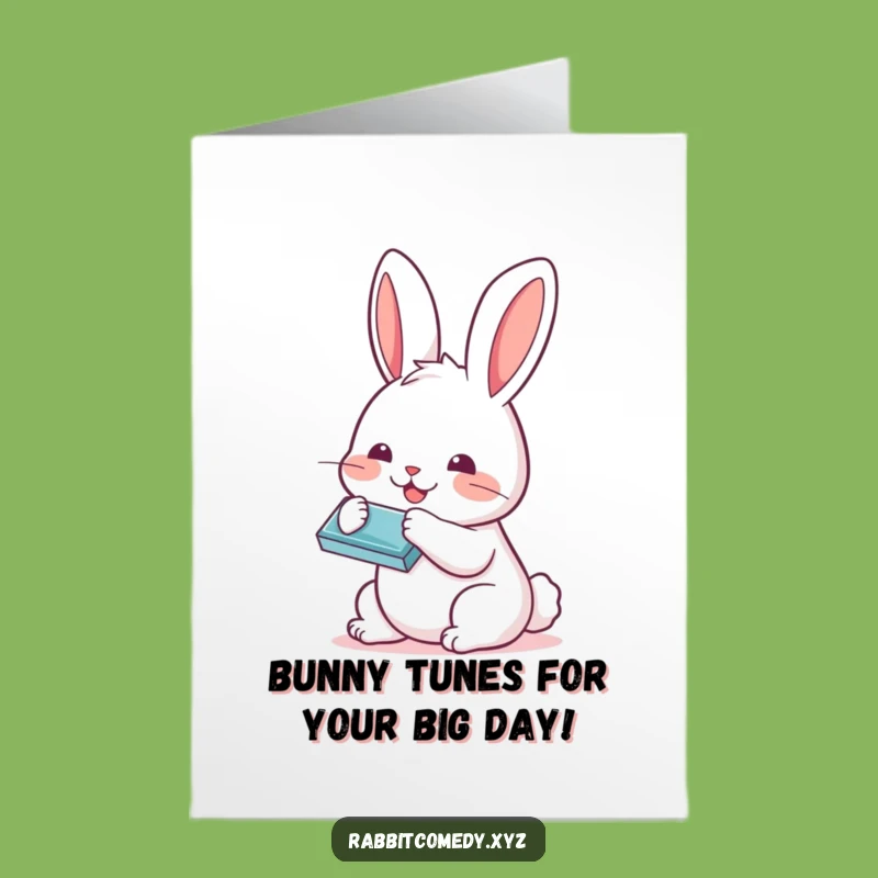 Free Printable Kawaii Rabbit Birthday Card: Hilarious Harmonica Tune Downloadable Gift