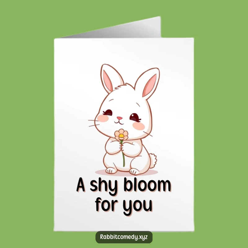Free Printable Shy Rabbit Birthday Card: Funny Flower Gift, Downloadable Sweet Greeting