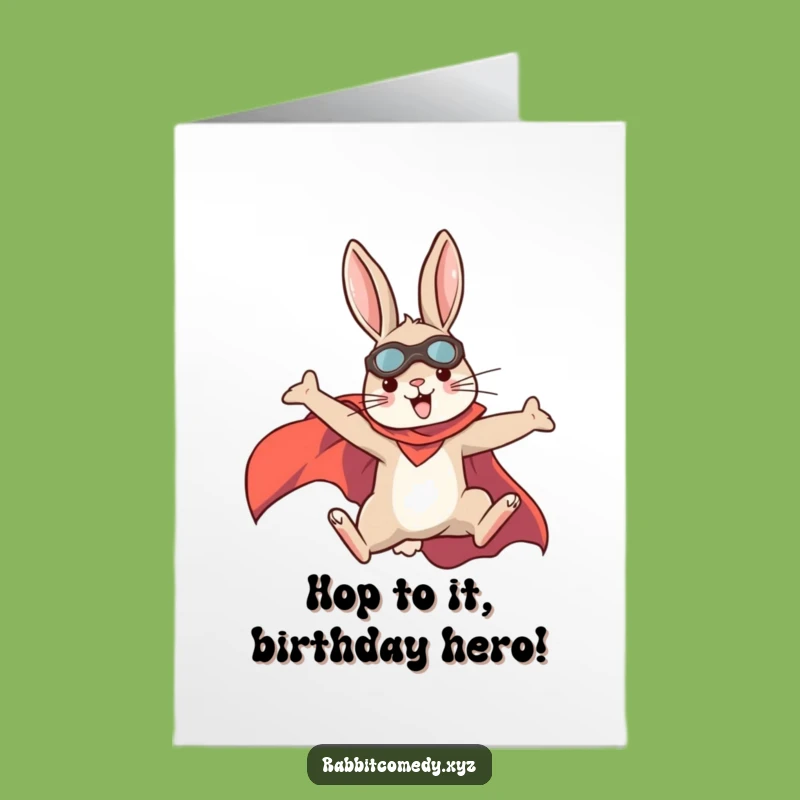 Free Printable Superhero Rabbit Birthday Card: Funny Leaping Hero, Downloadable Gift