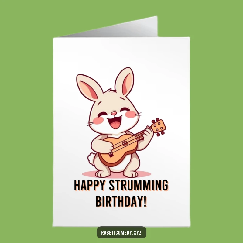 Free Printable Birthday Card: Happy Rabbit Ukulele, Funny Downloadable Gift
