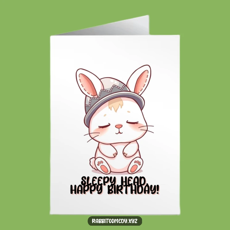 Free Printable Birthday Card: Sleepy Rabbit Thimble Hat, Funny Downloadable Gift for a Snooze!