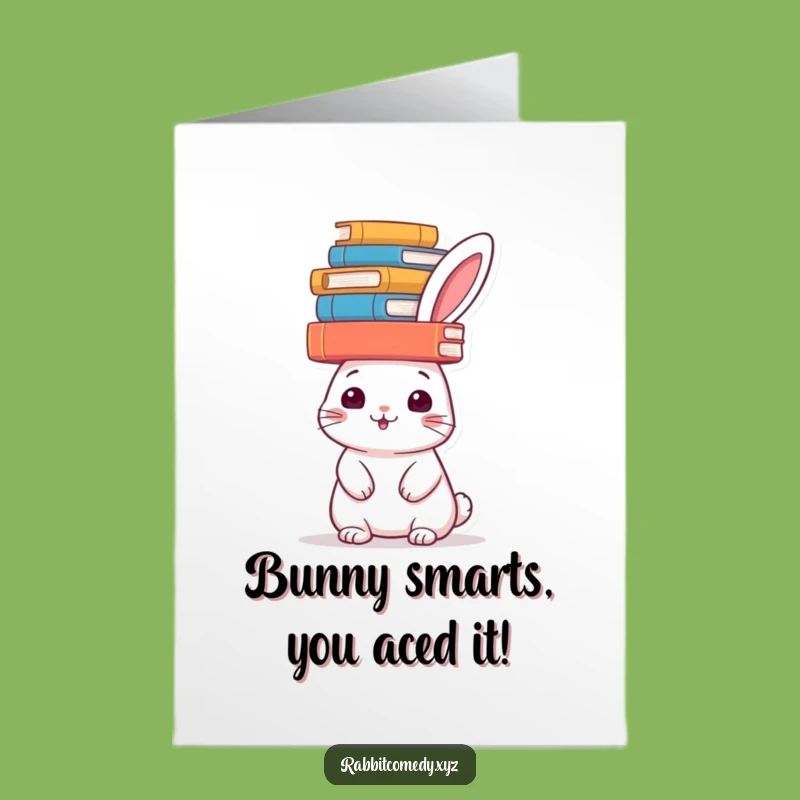 Free Printable Book Rabbit Congrats Card: Funny Balanced Scholar, Downloadable Celebration