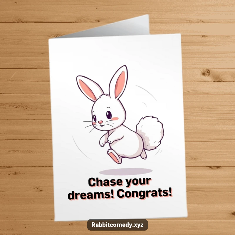 Funny Free Printable Congrats Card: Playful rabbit chasing its tail in a dizzy circle, celebrating a monumental success.