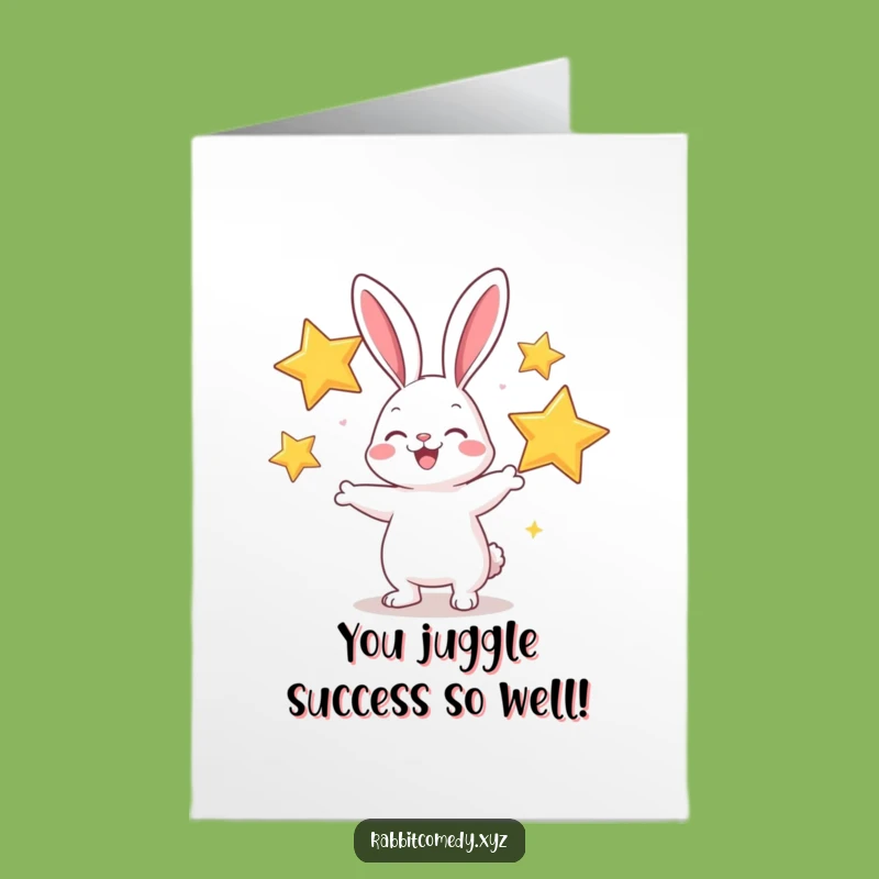 Free Printable Congrats Card: Juggling Stars Rabbit, Funny Downloadable Gift