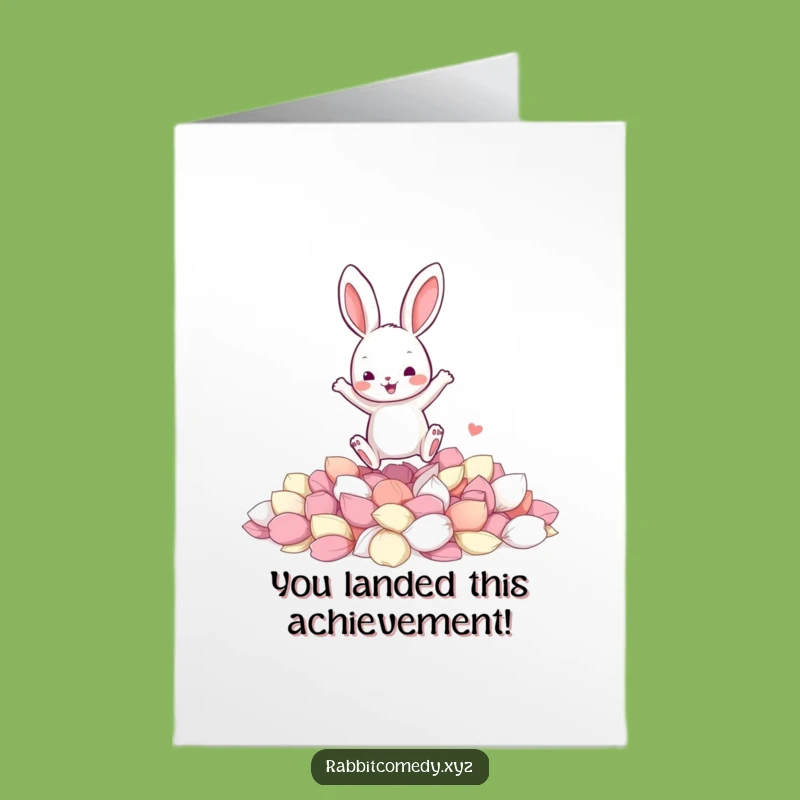 Free Printable Congrats Card: Jumping Rabbit Petals, Funny Downloadable Gift for Sweet Success