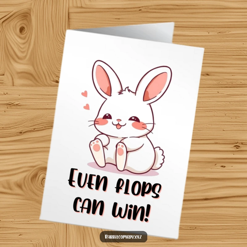 Funny Free Printable Congratulations Card: A Kawaii rabbit hilariously trips, blushing with comical embarrassment.