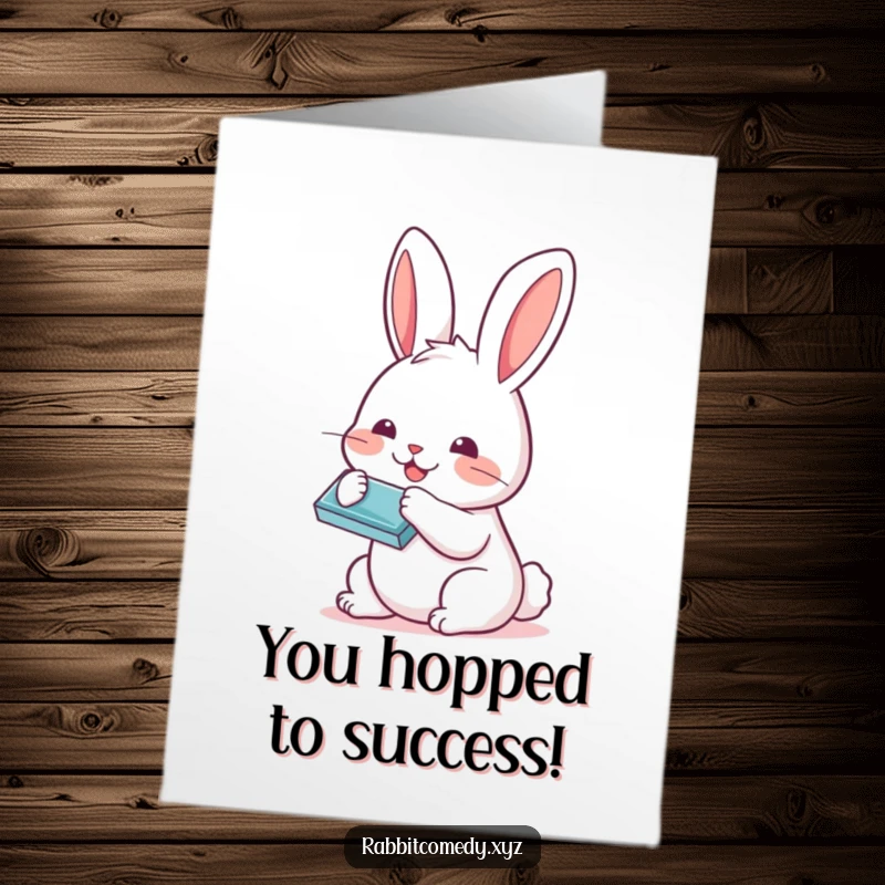 Funny Free Printable Congratulations Card: A happy Kawaii rabbit plays a tiny harmonica to celebrate your amazing achievement.