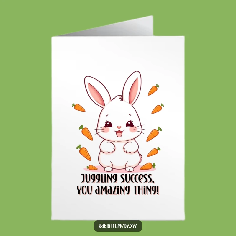 Free Printable Congrats Card: Kawaii Rabbit's Mischievous Carrot Juggling