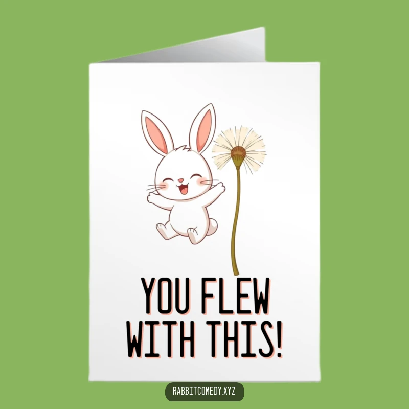 Free Printable Congrats Card: Determined Rabbit Flying, Funny Downloadable Gift for Achievement