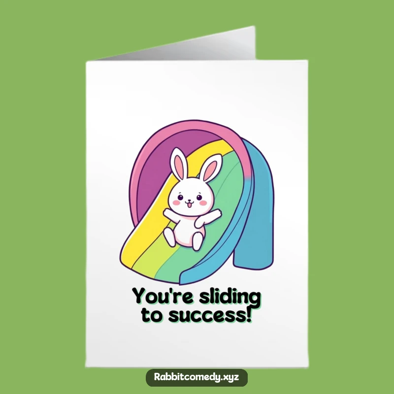 Free Printable Congrats Card: Rainbow Slide Rabbit Funny Downloadable