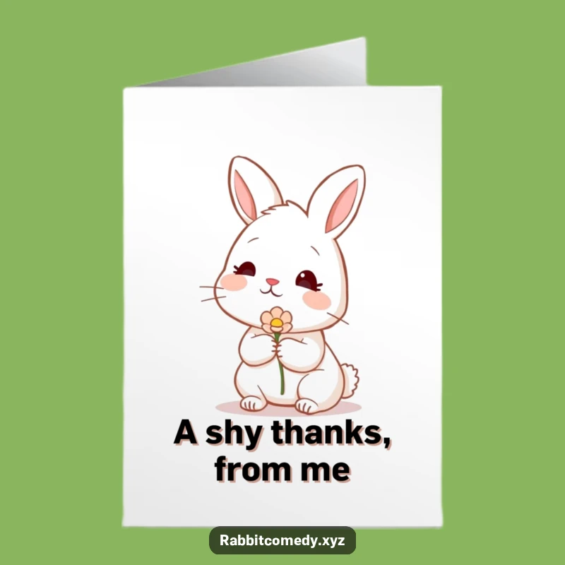 Free Printable Shy Rabbit Thank You Card: Funny Flower Gift, Downloadable Sweet Gratitude