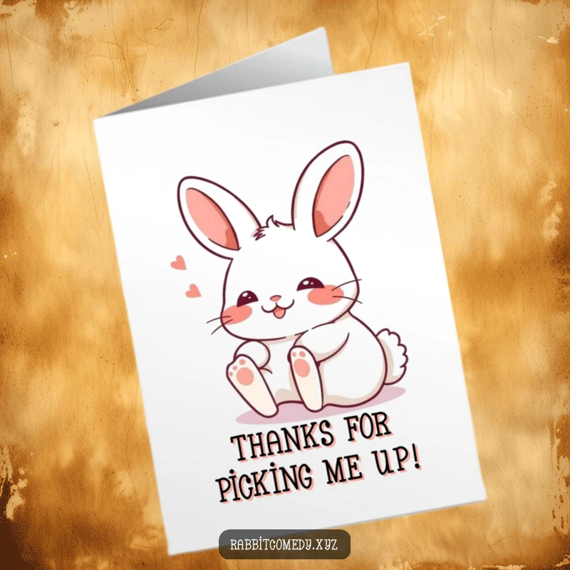 Funny Free Printable Thank You Card: A Kawaii rabbit comically trips, blushing adorably after a misstep.