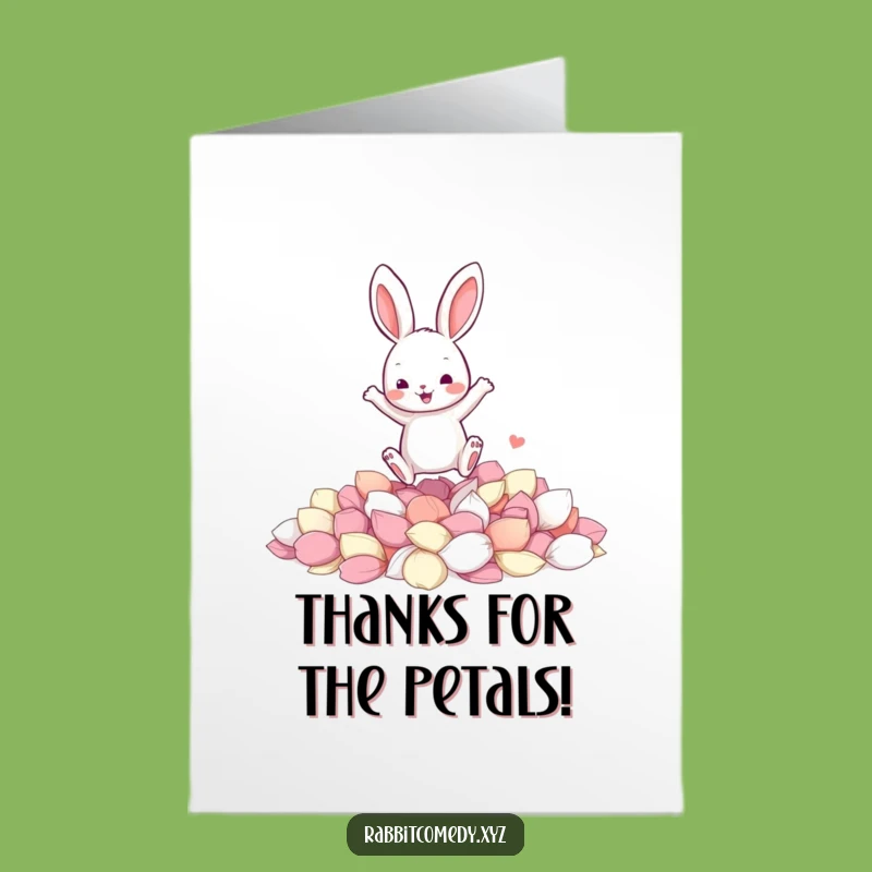 Free Printable Thank You Card: Jumping Rabbit Petals, Funny Downloadable Gift for Sweet Gratitude