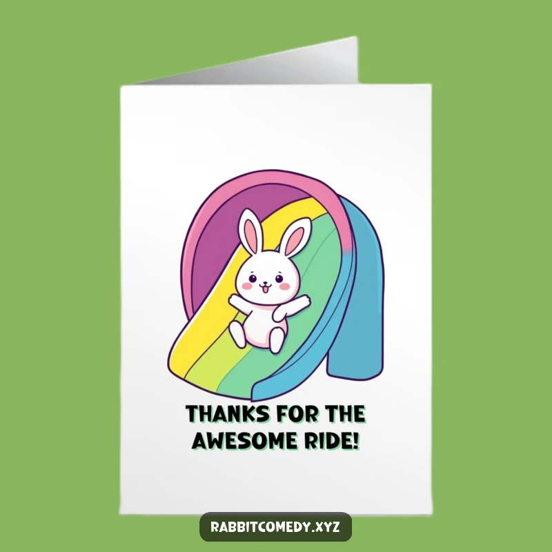 Free Printable Thank You Card: Rainbow Slide Rabbit Funny Downloadable