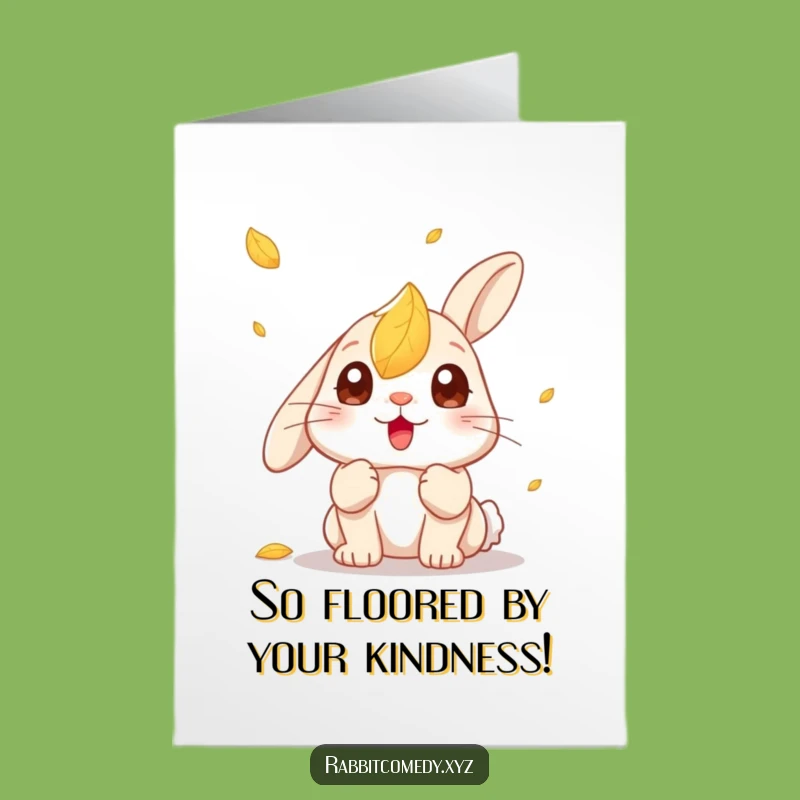 Free Printable Thank You Card: Surprised Kawaii Rabbit Leaf, Funny Downloadable Gratitude