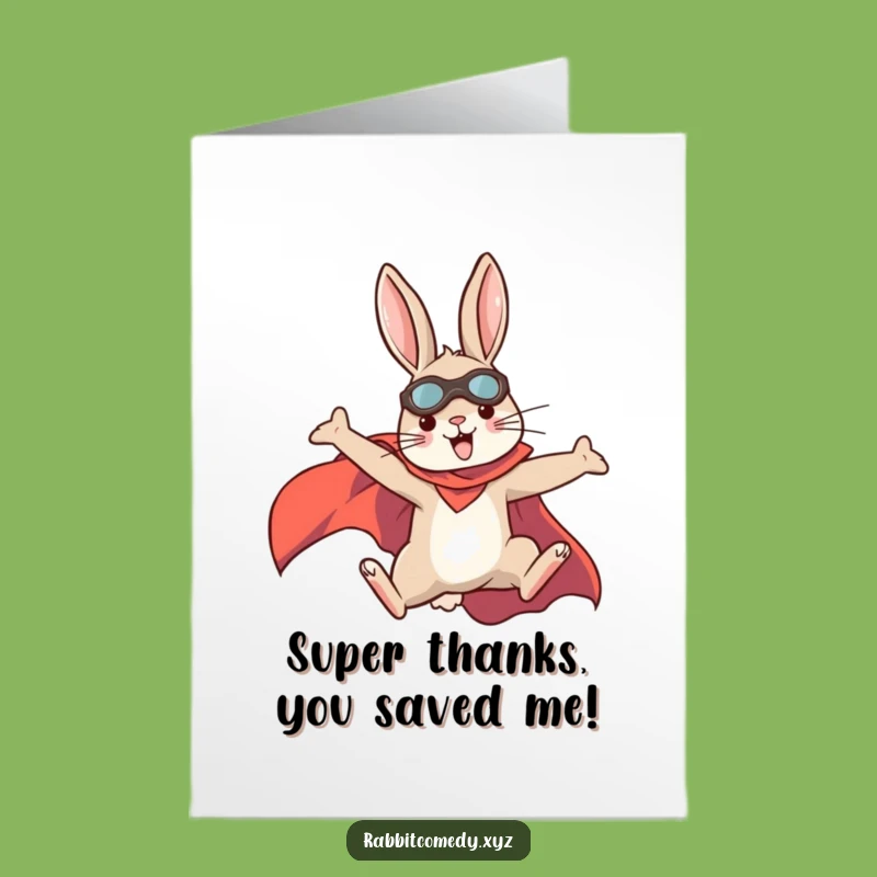Free Printable Superhero Rabbit Thank You Card: Funny Leaping Hero, Downloadable Gratitude