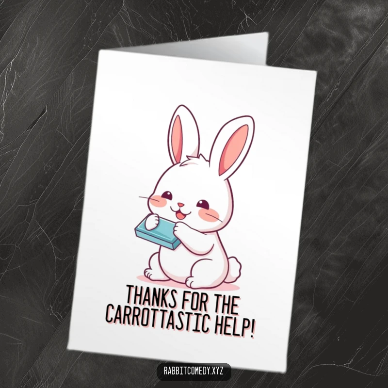 Funny Free Printable Thank You Card: A joyful Kawaii rabbit plays a tiny harmonica, sending a musical thank you.