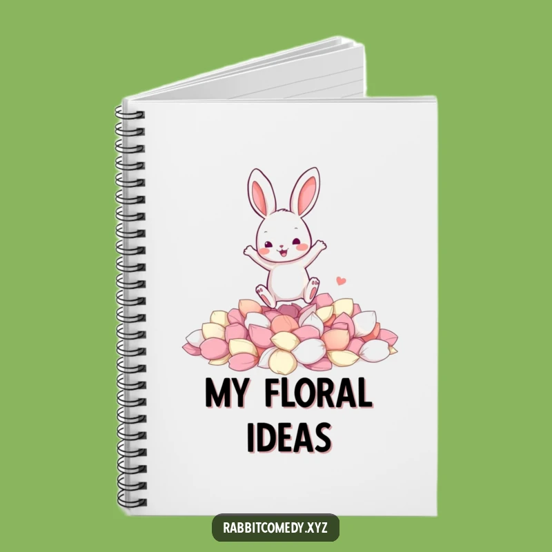 Funny Jumping Rabbit Notebook - Petal Landing Journal - Spring Writer's Gift