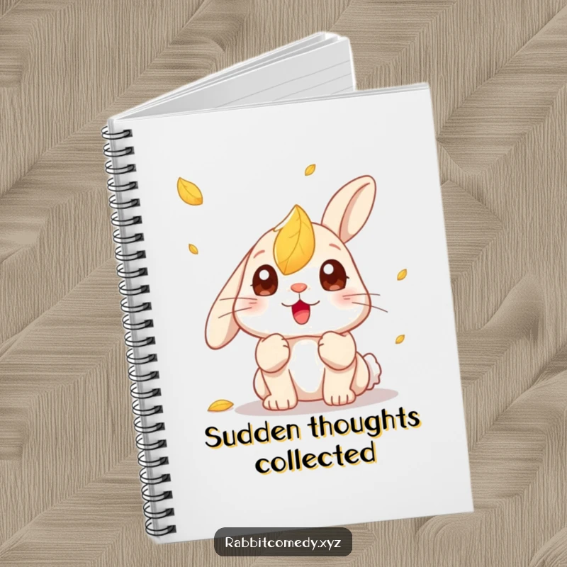 Funny Kawaii Rabbit Notebook: Cute rabbit with wide-open eyes looking up at a falling leaf, ideal for journaling thoughts.