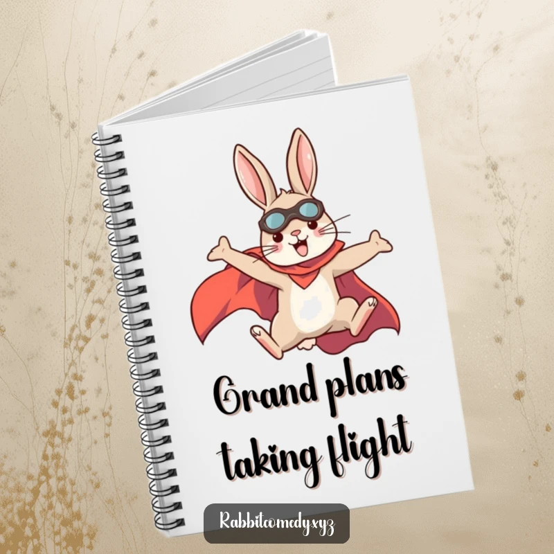 Funny rabbit notebook, superhero cape flying, perfect for jotting down bold plans and heroic ideas, a cute funny gift.