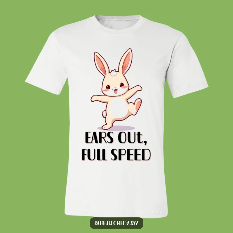 Funny Rabbit Cartwheel T-Shirt: Exaggerated Ears Happy Character Funny Gift