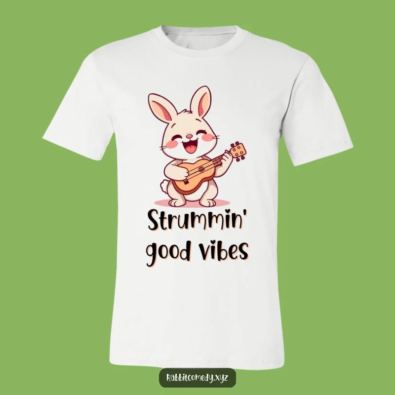 Funny Happy Rabbit Ukulele T-Shirt: Musical Character Tee