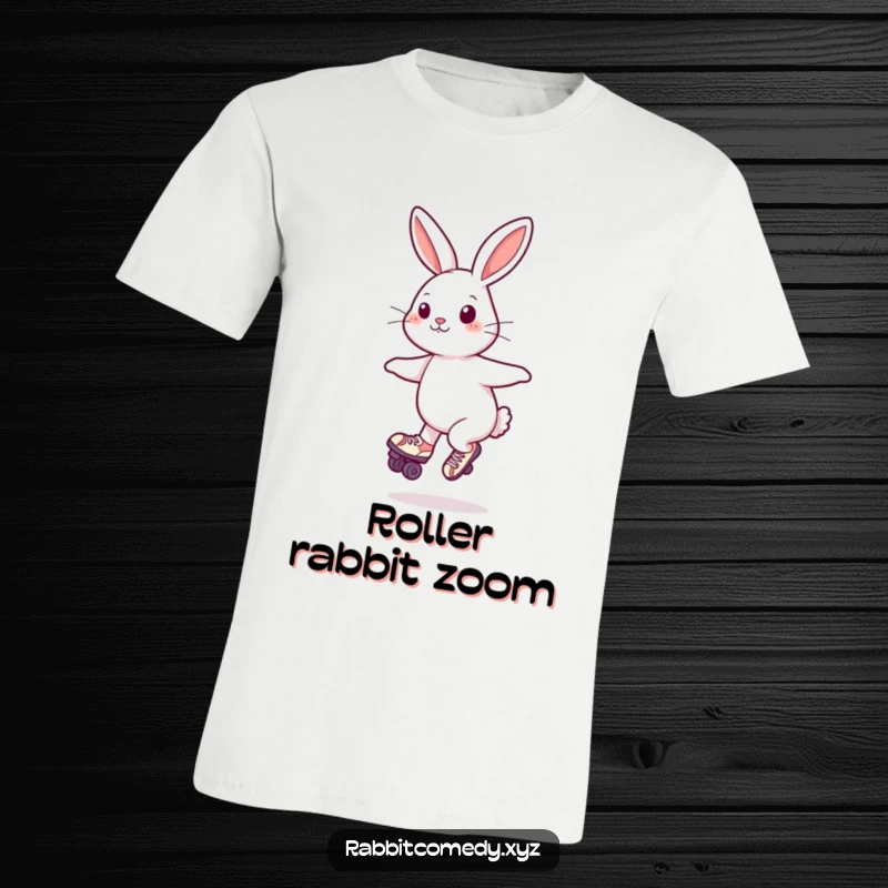 Funny T-Shirt: A cheerful rabbit in roller skates is depicted spinning joyfully, full of playful motion.