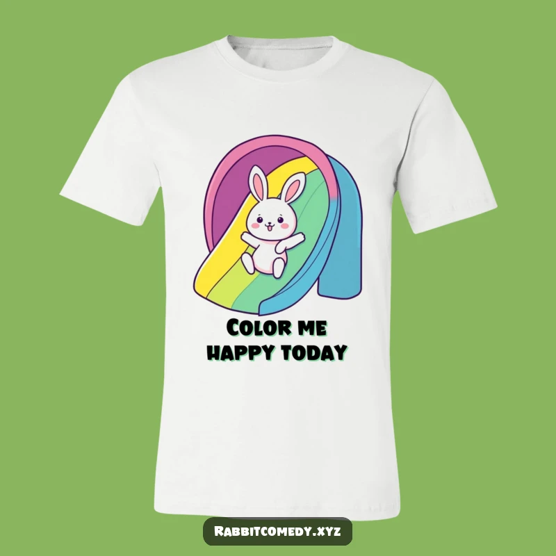 Funny Rainbow Slide Rabbit T-Shirt: Gleeful Character Tee - Hilarious Fun Gift!