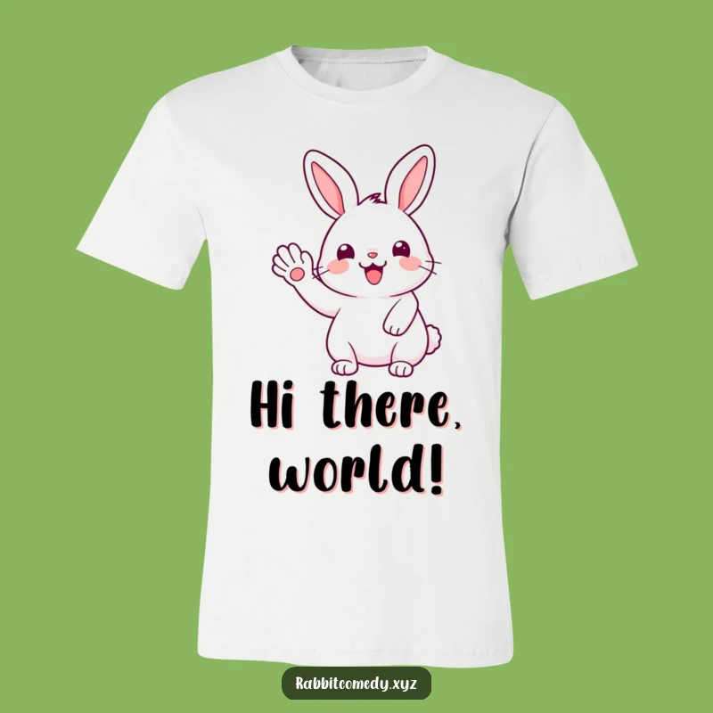 Funny T-Shirt: Kawaii Rabbit's Joyful Wave, Cute Greeting, Hilarious Gift