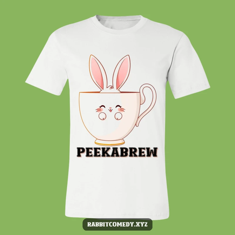 Funny Shy Rabbit Teacup T-Shirt - Bashful Peek Design - Cute Character Tee