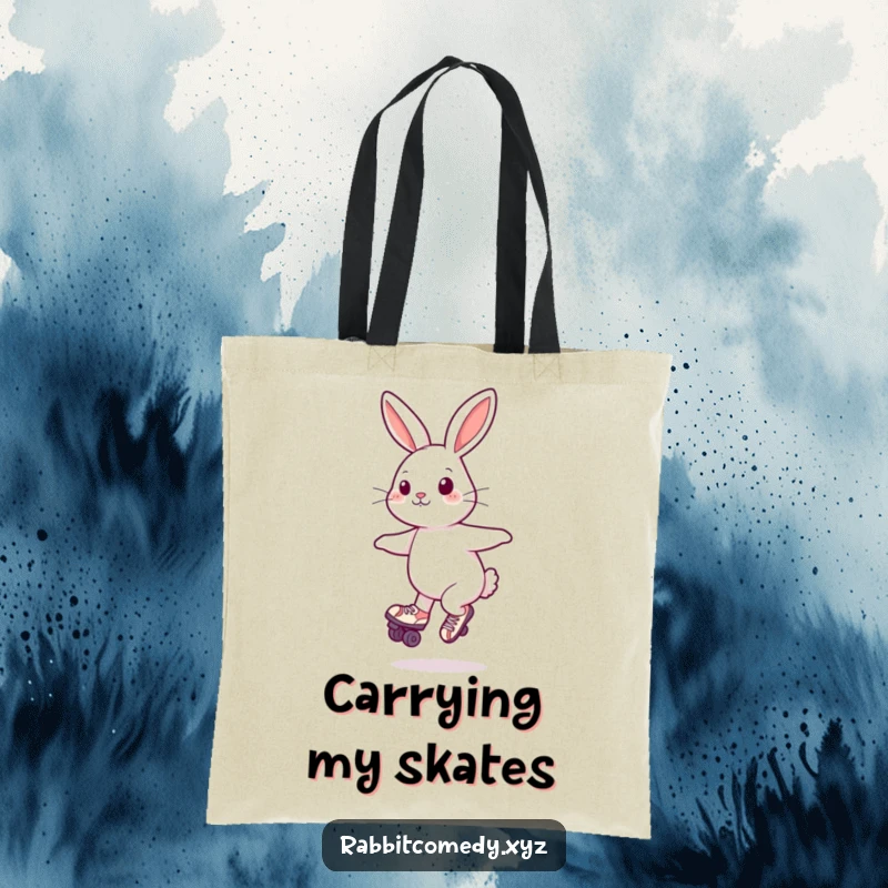 Funny Tote Bag: A roomy bag with a playful rabbit on roller skates, captured in a delightful spin.